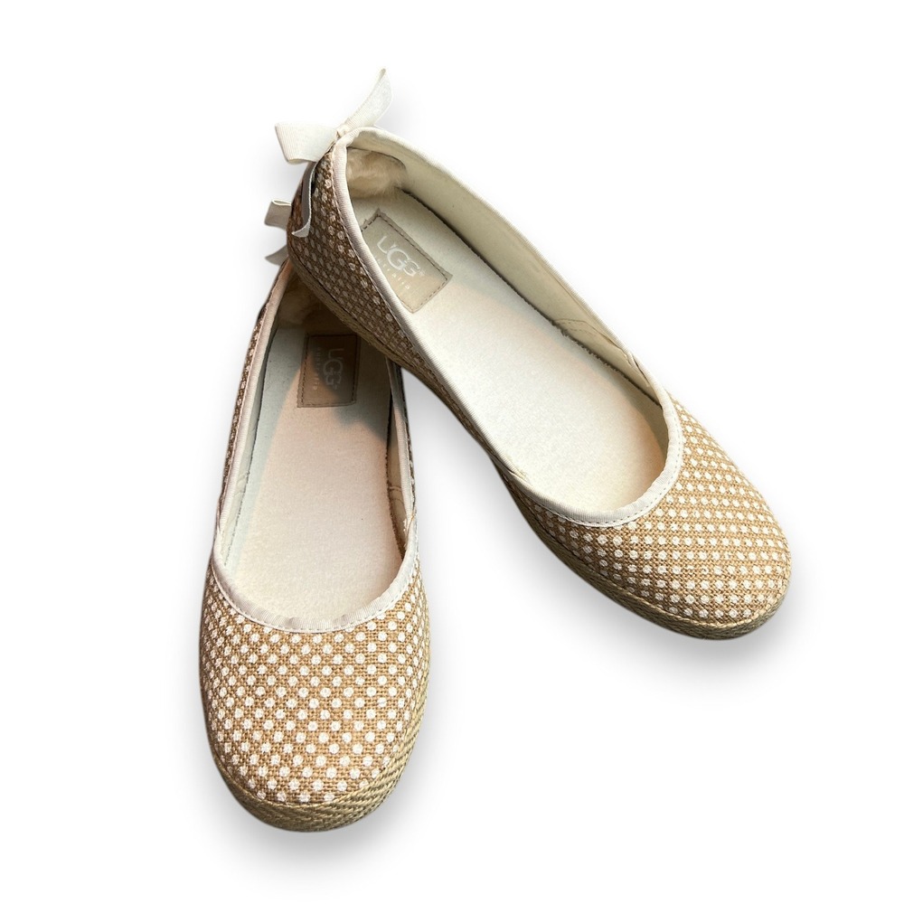 UGG Australia Indah Polka Dot Espadrille Ballet Flats Beige Tan Womens 8 Ballet